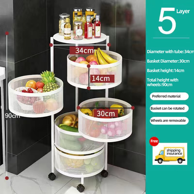 Commercial Kitchen Shelving - Metal Basket Kitchen Storage Multifunction Rotating