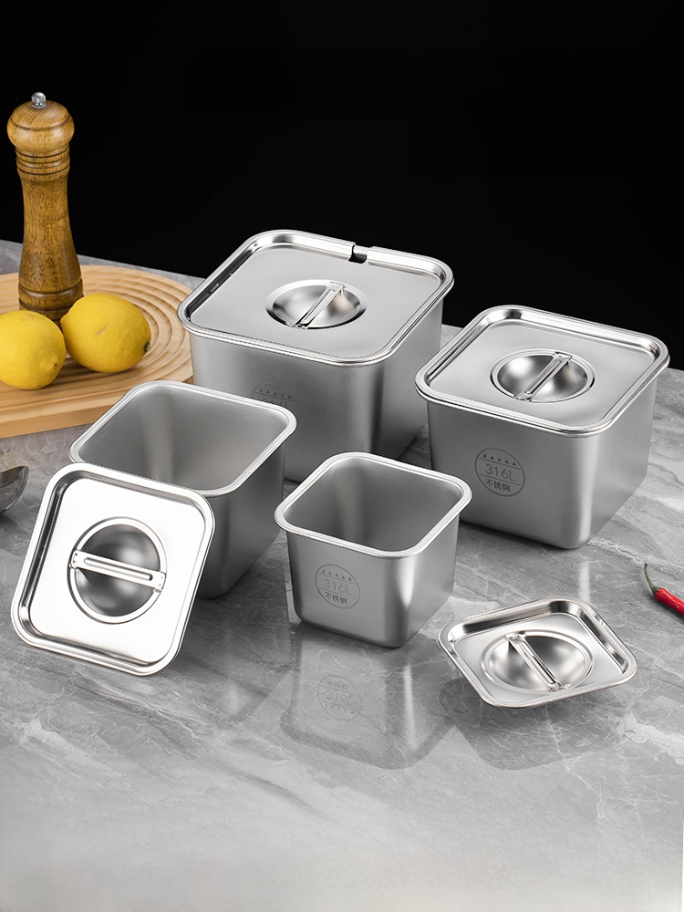 Commercial Kitchen Utensil Storage - Square 36 Stainl Steel Seasoning Jar