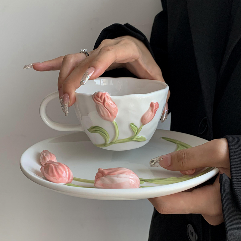 Commercial Kitchen Setup - Tulip Ceramic Mug Embossed Flower Pattern