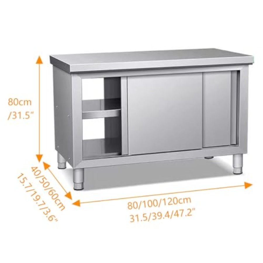 Sliding Double Door Work Table - огляд і ціна Commercial Kitchen Prep Table With Storage