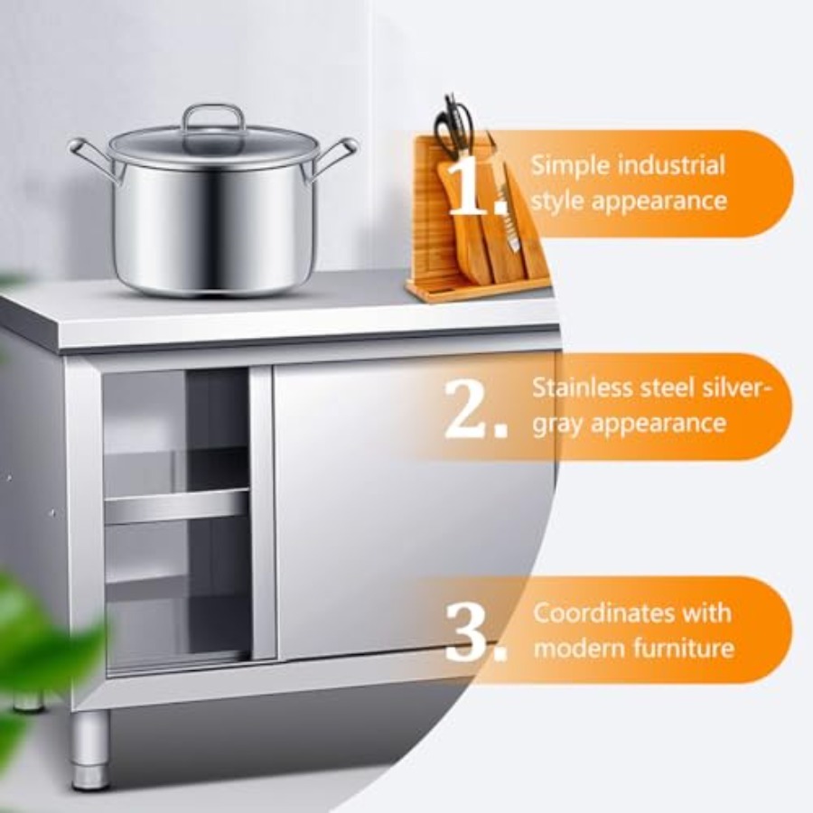 Sliding Double Door Work Table - огляд і ціна Commercial Kitchen Prep Table With Storage