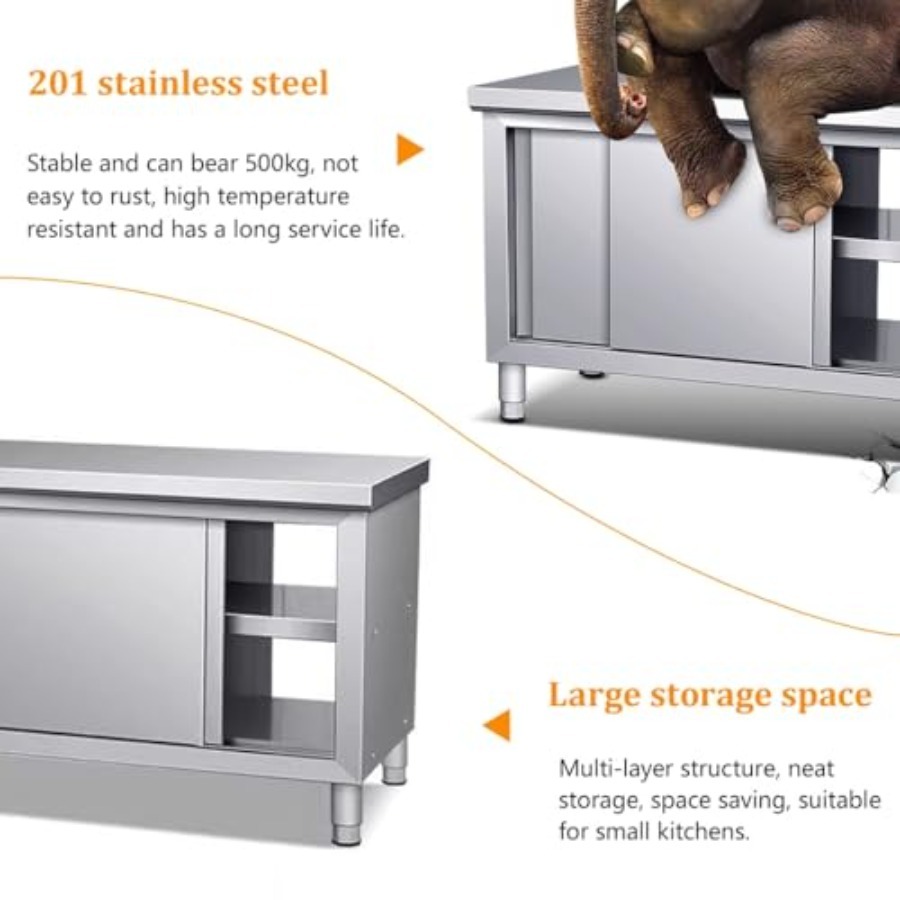Sliding Double Door Work Table - огляд і ціна Commercial Kitchen Prep Table With Storage