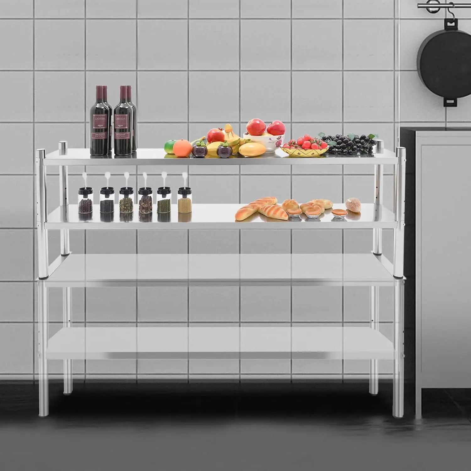 Stainless Steel Double Tier Ov - огляд і ціна Commercial Kitchen Prep Table With Storage