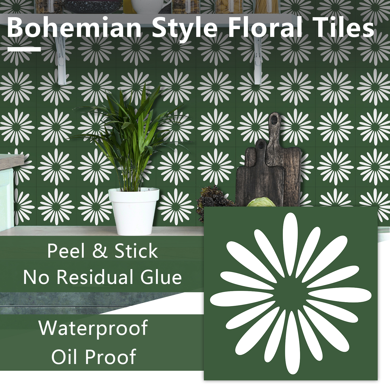 10pcs Green Daisy Matte Surfac - огляд і ціна Commercial Kitchen Tiles