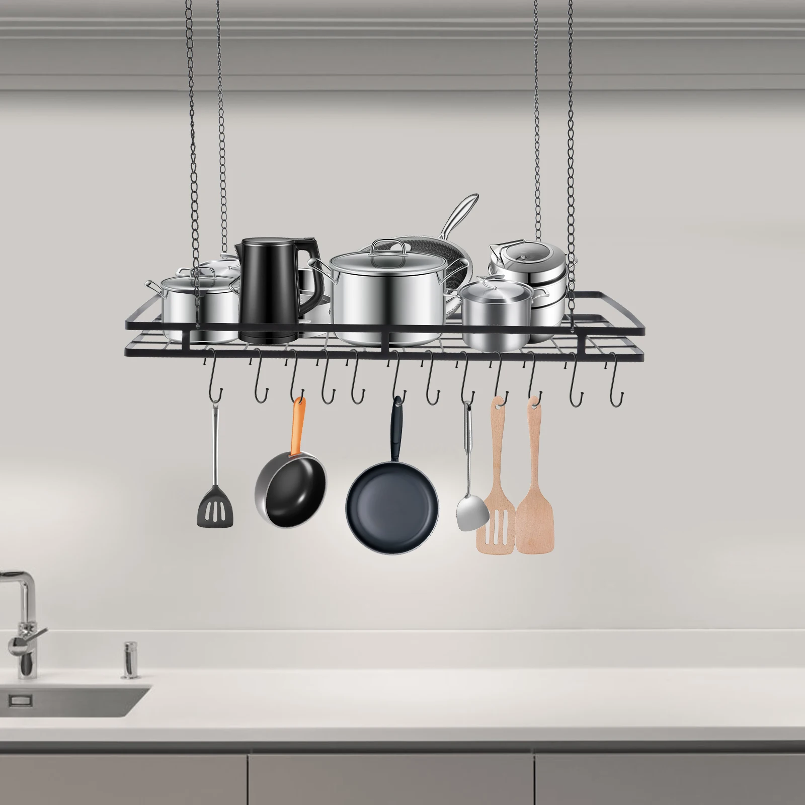 12-Hook Overhead Pot and Pan R - огляд і ціна Commercial Kitchen Utensil Storage