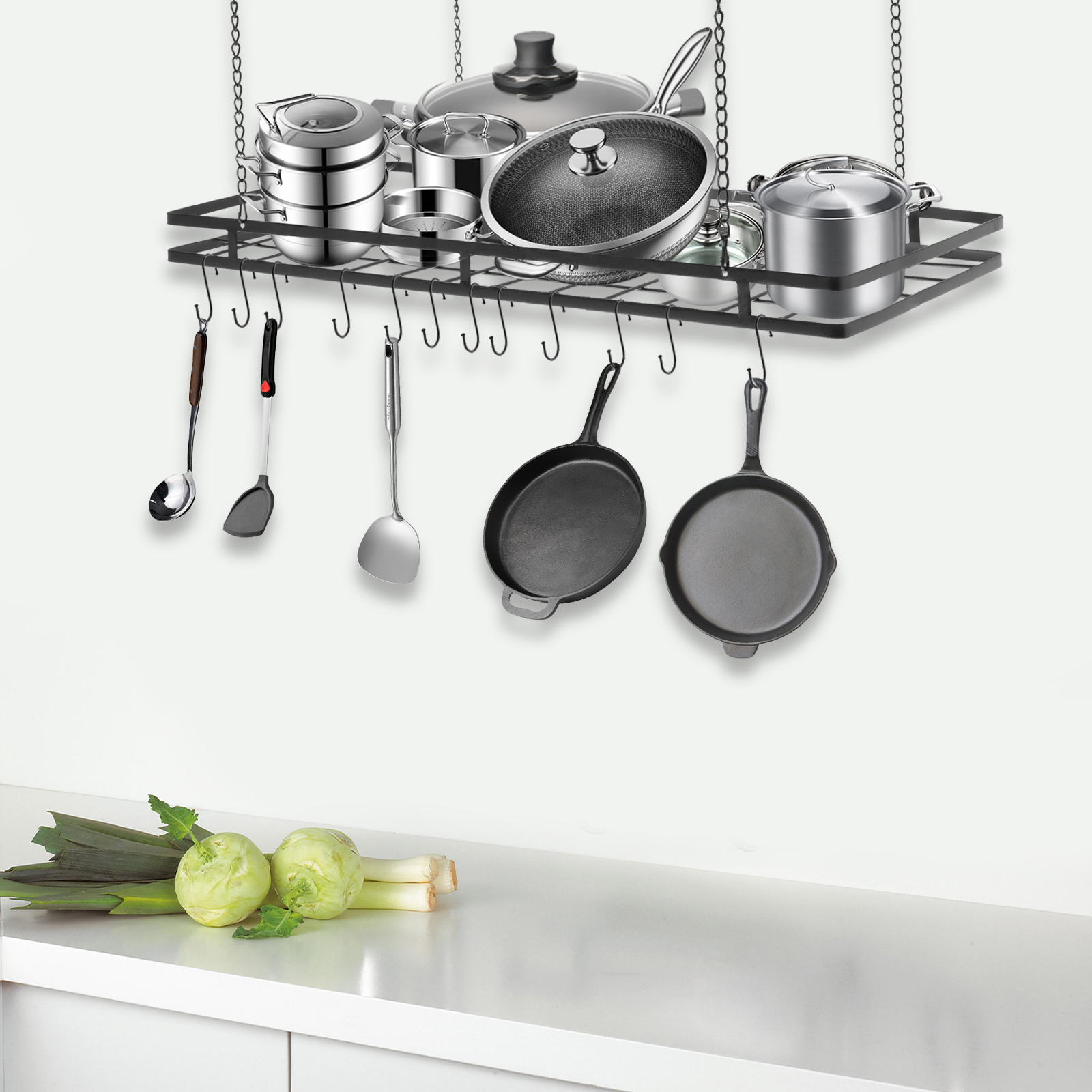 12-Hook Overhead Pot and Pan R - огляд і ціна Commercial Kitchen Utensil Storage