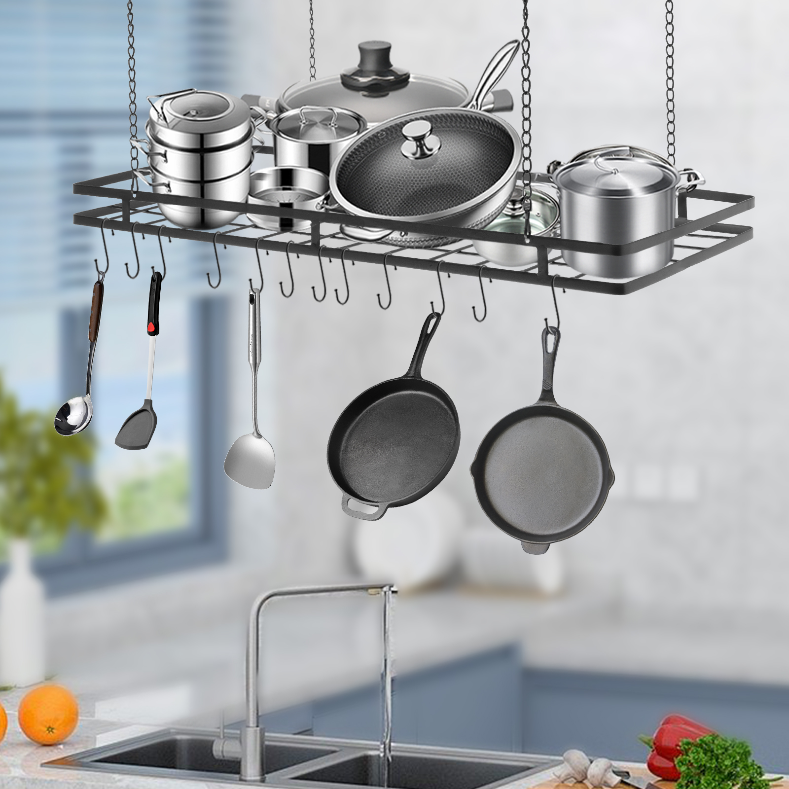 12-Hook Overhead Pot and Pan R - огляд і ціна Commercial Kitchen Utensil Storage