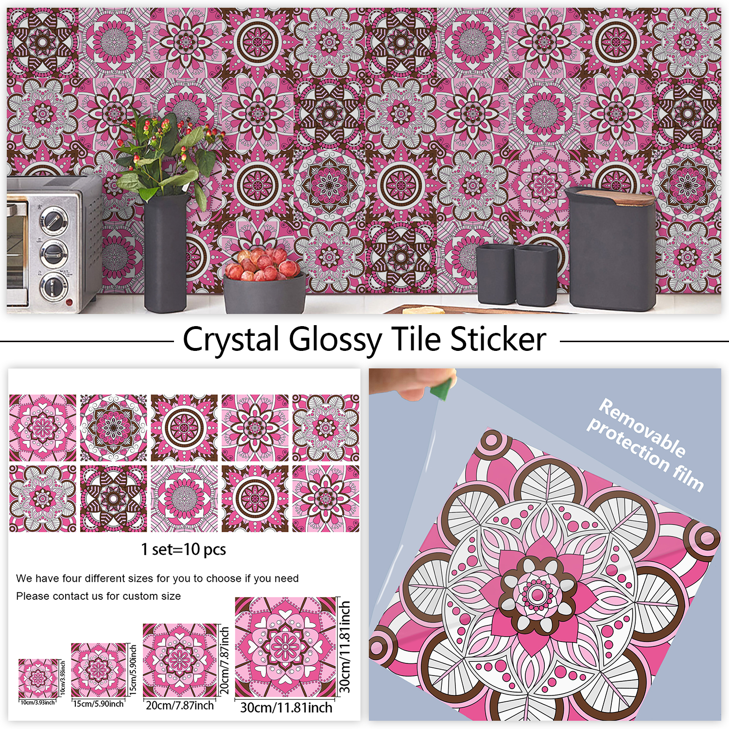 Pink Mandala Vintage Decor Til - огляд і ціна Commercial Kitchen Tiles