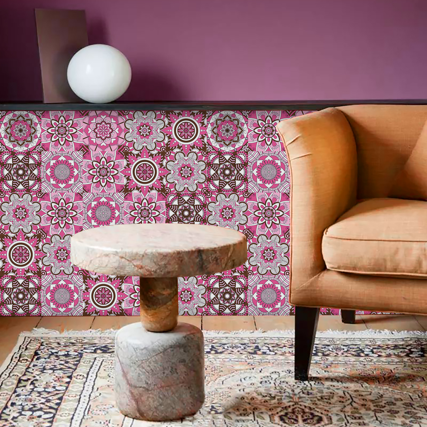 Pink Mandala Vintage Decor Til - огляд і ціна Commercial Kitchen Tiles
