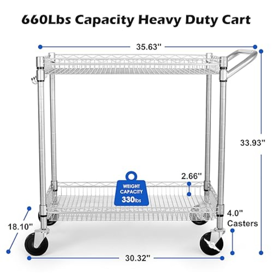 Heavy Duty 2 Tier Rolling Cart - огляд і ціна Commercial Kitchen Dimensions